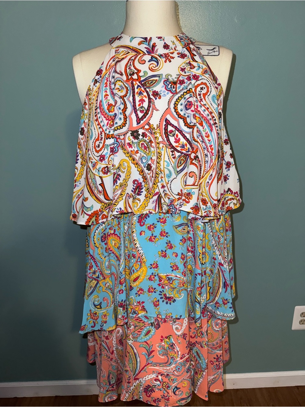 NWT NYCO Tiered Paisley Halter Midi Dress - Multicolor SIZE Small